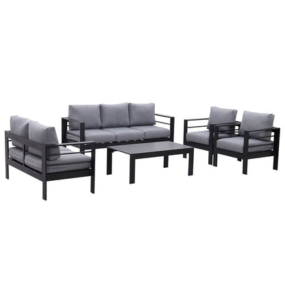 MeXo Lounge - Set Aluminium 6 - 7 Personen Gartenmöbel Set Metall Modern, Garten Sitzgruppe Wetterfest mit Sofa Sessel Tisch Olefin Kissen Auflagen Grau für Indoor Outdoor (Grau & Dunkelgrau) - MeXo - Home