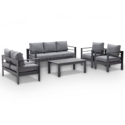 MeXo Lounge - Set Aluminium 6 - 7 Personen Gartenmöbel Set Metall Modern, Garten Sitzgruppe Wetterfest mit Sofa Sessel Tisch Olefin Kissen Auflagen Grau für Indoor Outdoor (Grau & Dunkelgrau) - MeXo - Home