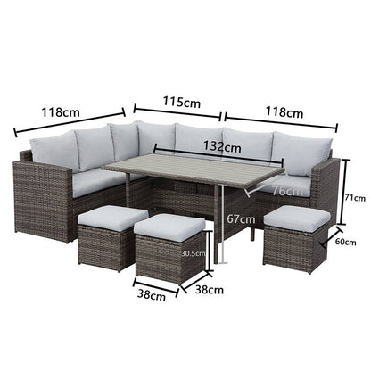 MeXo Loungeset Gartenmöbel Set 9 Personen mit Esstisch wetterfest, Modulare Ecklounge, (Esstisch 132x76x67cm, 7 - tlg., Belastbarkeit pro Sitzplatz bis zur 140kg) - MeXo - Home