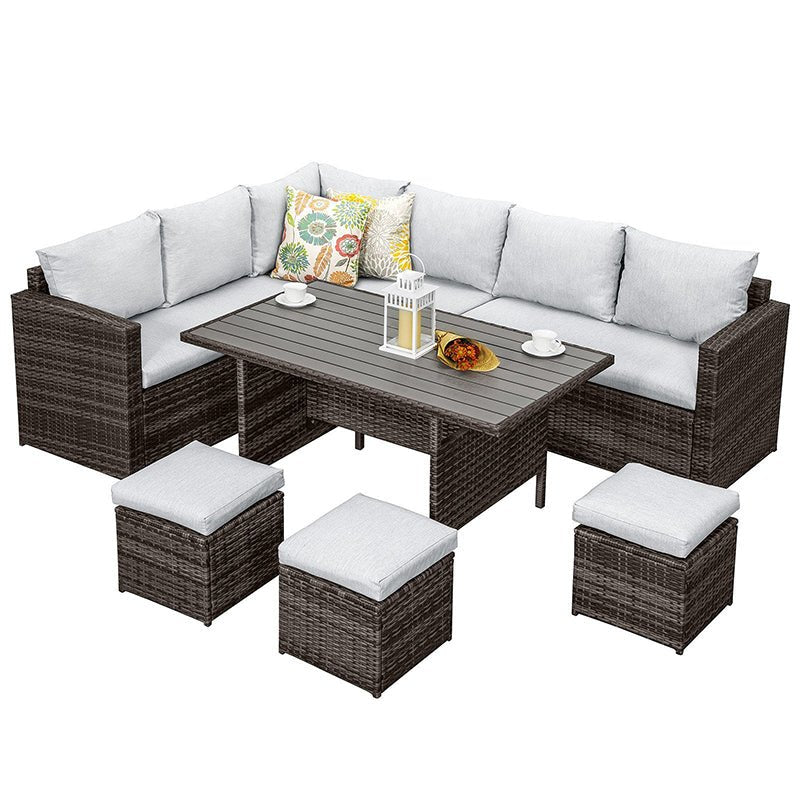 MeXo Loungeset Gartenmöbel Set 9 Personen mit Esstisch wetterfest, Modulare Ecklounge, (Esstisch 132x76x67cm, 7 - tlg., Belastbarkeit pro Sitzplatz bis zur 140kg) - MeXo - Home