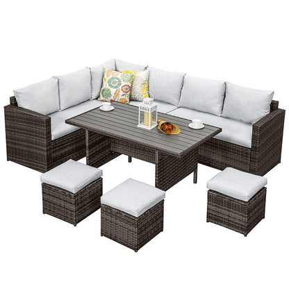 MeXo Loungeset Gartenmöbel Set 9 Personen mit Esstisch wetterfest, Modulare Ecklounge, (Esstisch 132x76x67cm, 7 - tlg., Belastbarkeit pro Sitzplatz bis zur 140kg) - MeXo - Home