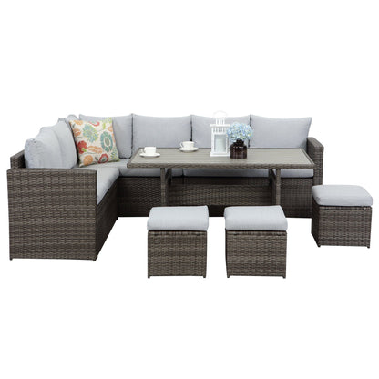 MeXo Loungeset Gartenmöbel Set 9 Personen mit Esstisch wetterfest, Modulare Ecklounge, (Esstisch 132x76x67cm, 7 - tlg., Belastbarkeit pro Sitzplatz bis zur 140kg) - MeXo - Home