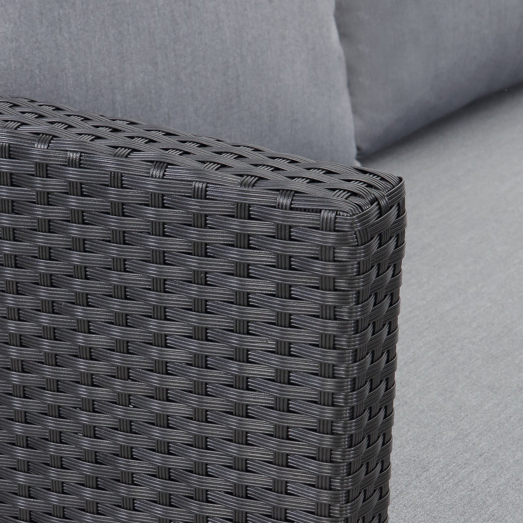 MeXo Polyrattan Gartenmöbel - Set Lounge - Set mit Ecksofa, WPC Esstisch, 3 Hocker, Kissen - Gartenlounge wetterfest bis 10 Personen - MeXo - Home