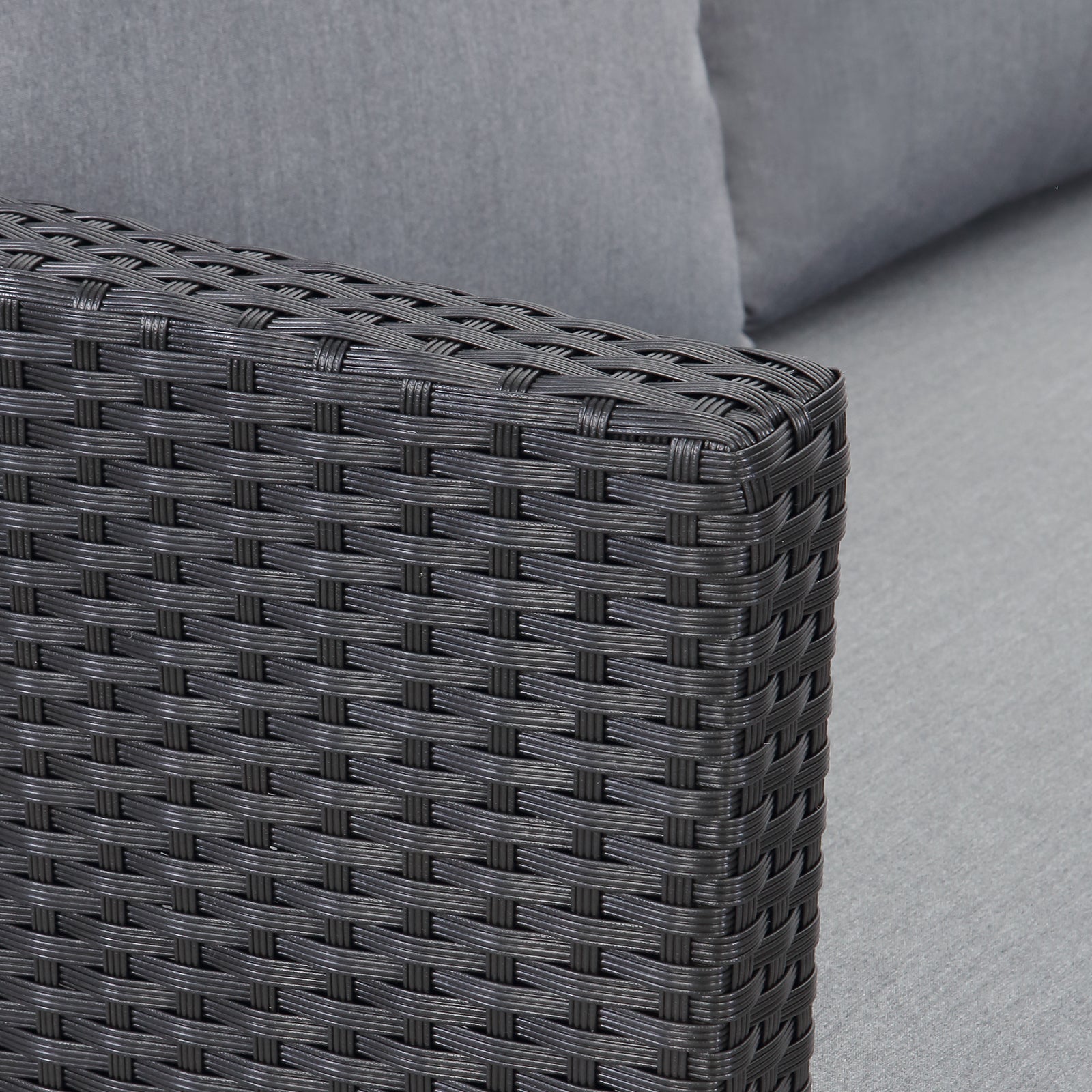 MeXo Polyrattan Gartenmöbel - Set Lounge - Set mit Ecksofa, WPC Esstisch, 3 Hocker, Kissen - Gartenlounge wetterfest bis 10 Personen - MeXo - Home